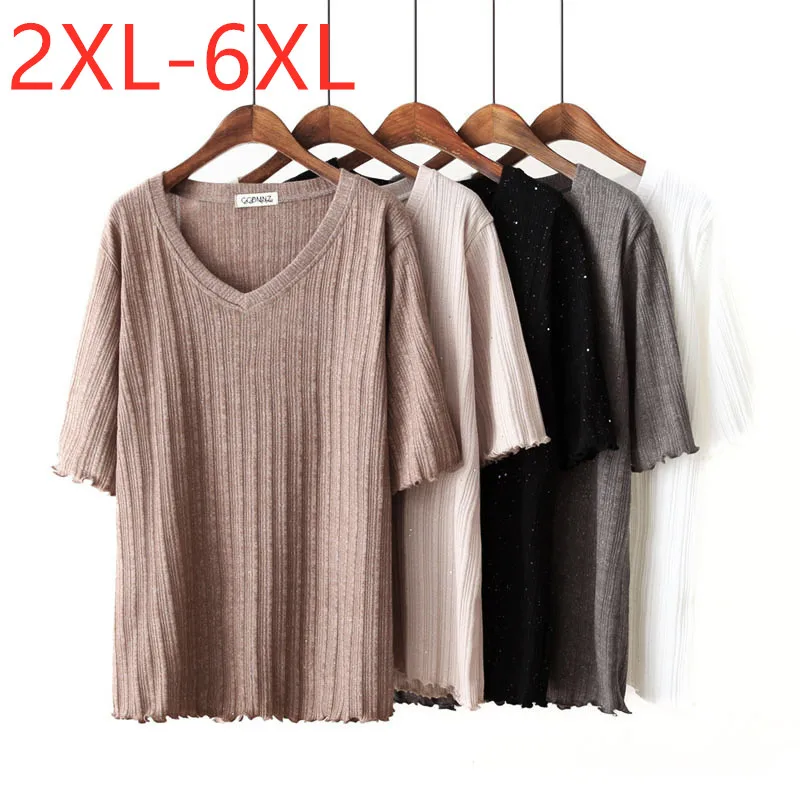 

Женская футболка с V-образным вырезом, базовый топ свободного покроя с коротким рукавом, Трикотажная хлопковая футболка цвета хаки, черный, ...