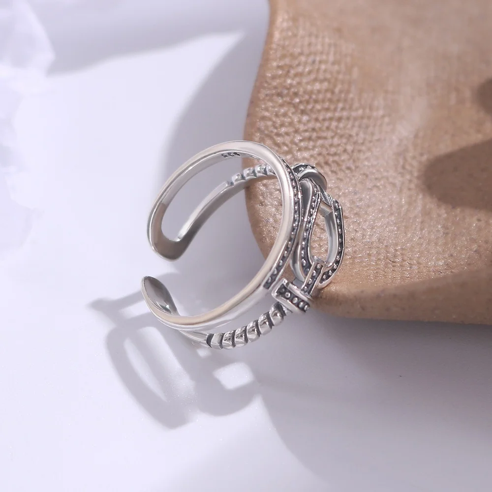 

2021 new Japanese and Korean fashion ladies party 925 sterling silver ring opening adjustable design trend style ring