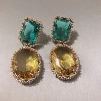 bilincolor fashion unique disgn small flower side green dand yellow cubic zircon earring for women