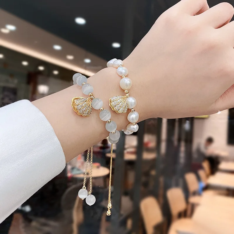 

Fashion Opal Bracelet Female Ins Niche Design Sense Korean Temperament Bracelet Net Red Cold Wind Shell Jewelry