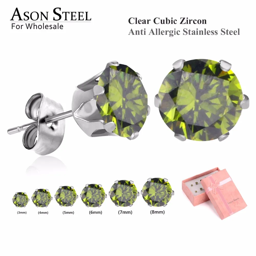 ASON, стальные серьги-гвоздики для женщин, розовый цвет, Круглый AAA кристалл, 6 пар/кор., набор сережек, нержавеющая сталь, Mujer Bijoux, подарок для любви