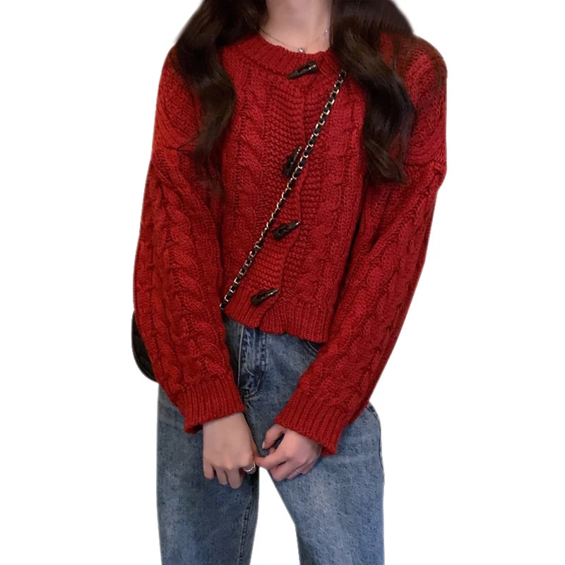 Unif Cardigan Sweater Women's Korean Version Loose Outer Wear Red Chic Long Sleeved Coat Jum |