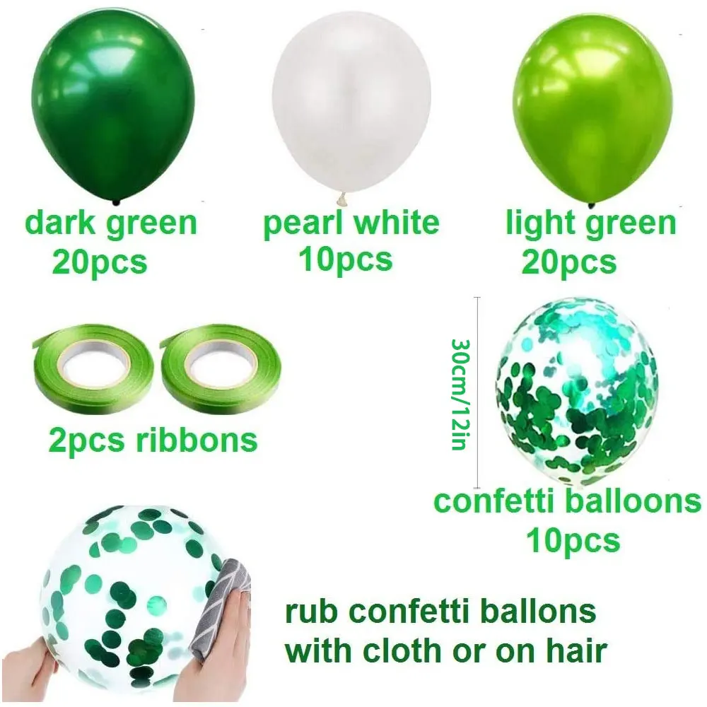 

64pcs Green Balloons with Confetti Balloons, 12 Inch Decorative Green Balloon, Helium Balloons for Children Birthday Decoration