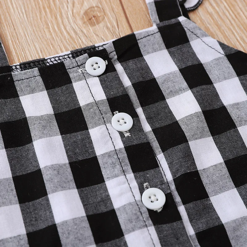 Комбинезоны для младенцев 2 шт. однобортные топы в клетку на лямках Милая Черная