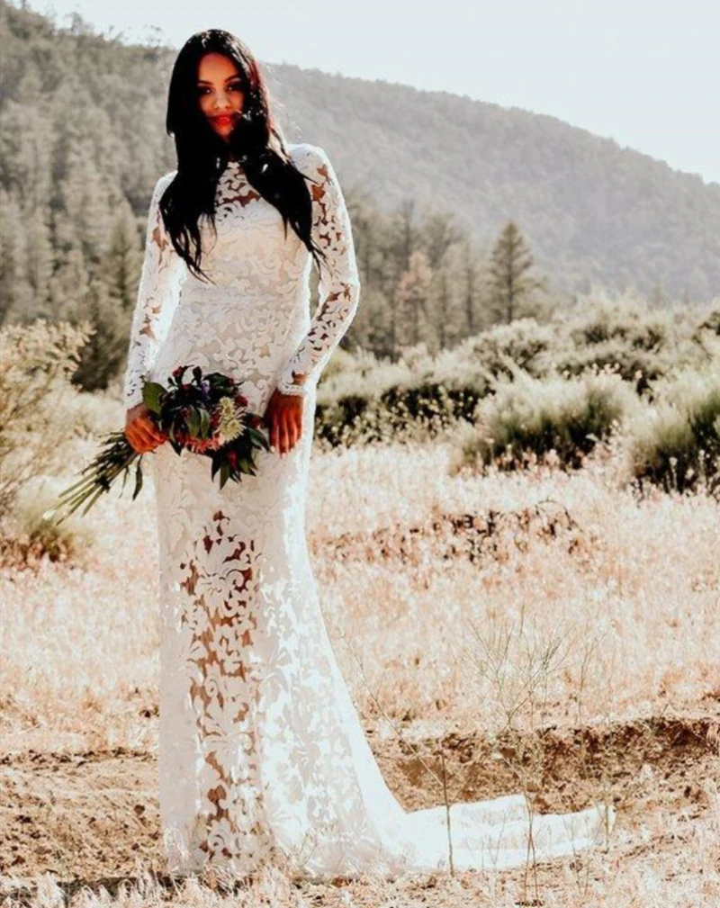 Шикарная Русалка кружевное женское платье 2020 сексуальное иллюзионное с длинным