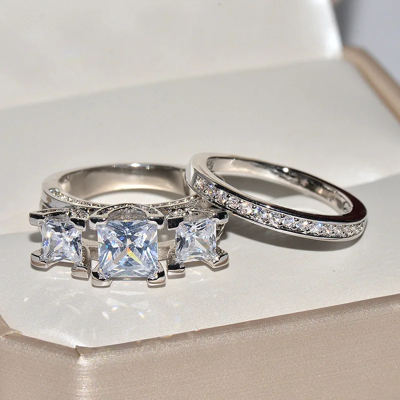 2 шт./компл. люксовый бренд кольца для пар белый циркон v-образное кольцо женщин и