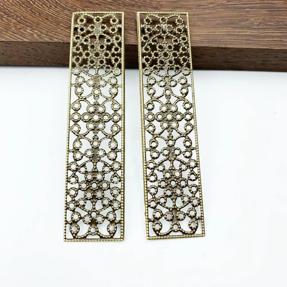 10 шт./лот 19*85 мм 2 цвета металл прямоугольник филигрань цветы срез Подвески основа