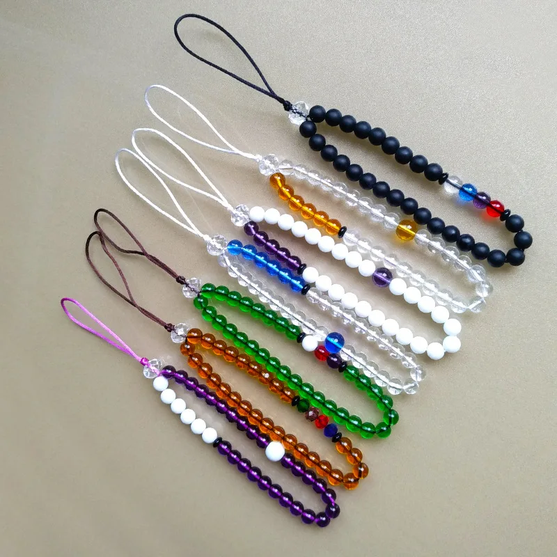 

Original DIY crystal bead mobile phone lanyard short hand-woven mobile phone case lanyard cute female round bead lanyard