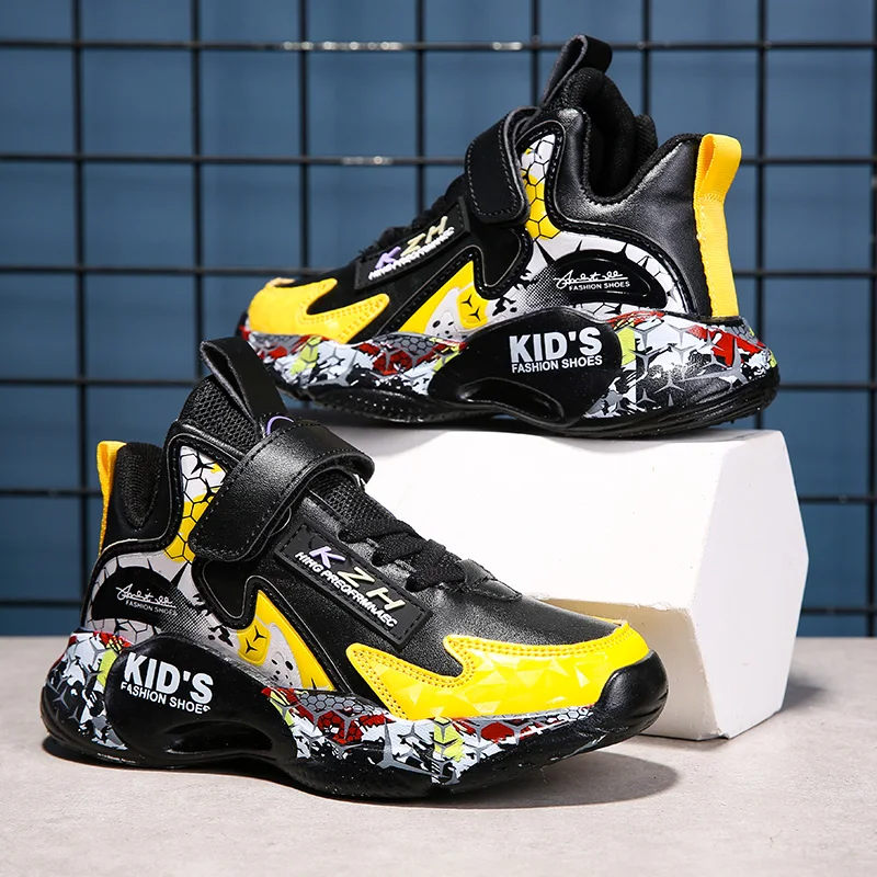 Кроссовки детские кожаные на толстой подошве для баскетбола | Спорт и