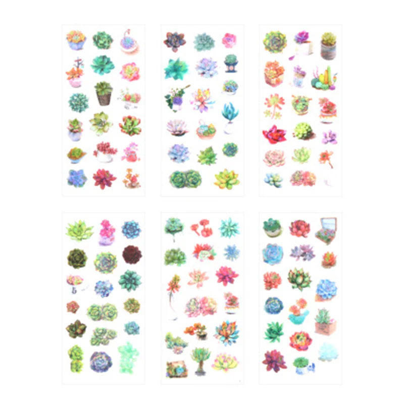 6 sheets / set of summer leaves lovely plants creative decorative scrapbook paper PVC transparent stationery stickers | Канцтовары для