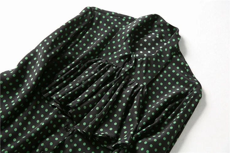 

European and American women's clothing 2021 The new spring Long-sleeved polka dot print Fashion silk shirt