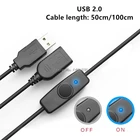 Удлинительный кабель USB, 50100 см, USB 2,0 A, штекер-гнездо, удлинитель, черный кабель с выключателем, кабель для Raspberry Pi, вентиляторная лампа