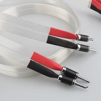 pair high quality hifi ribbon audio speaker cable wire occ silver plated hi end loudspeaker cable with carbon fiber banana plug