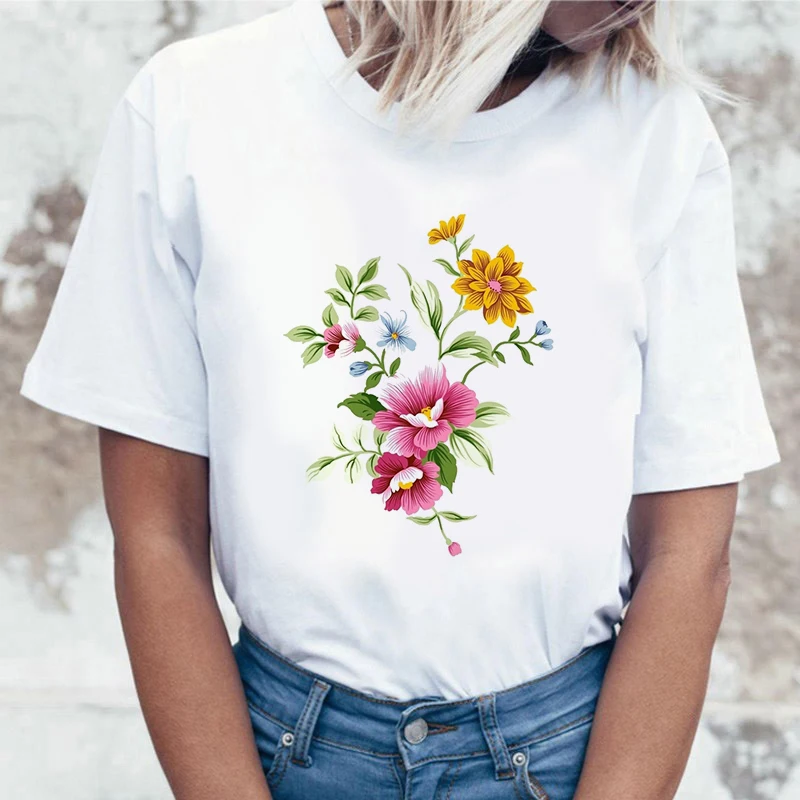 

Fashion Wreath theme T Shirt Women Lovely Print Short Sleeved O-neck T-shirt Vintage Ullzang Tshirt Harajuku inexpensiveTops