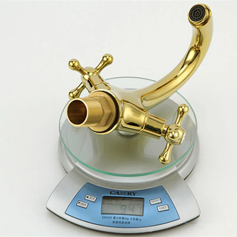 

Basin Faucets Europe Style Gold Faucet Bathroom Dual Handle Single Hole Bathroom Gold Mixer Taps Hot And Cold Tap
