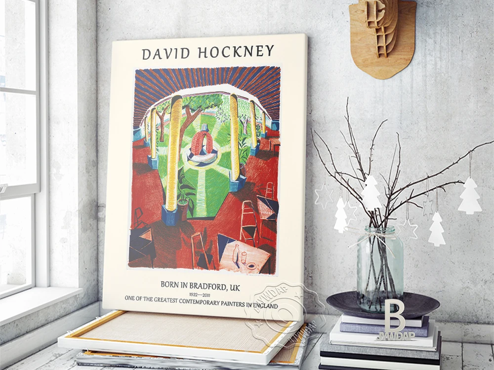 Искусственная выставка David Hockney раскрывающая натюрморт человека Картина на