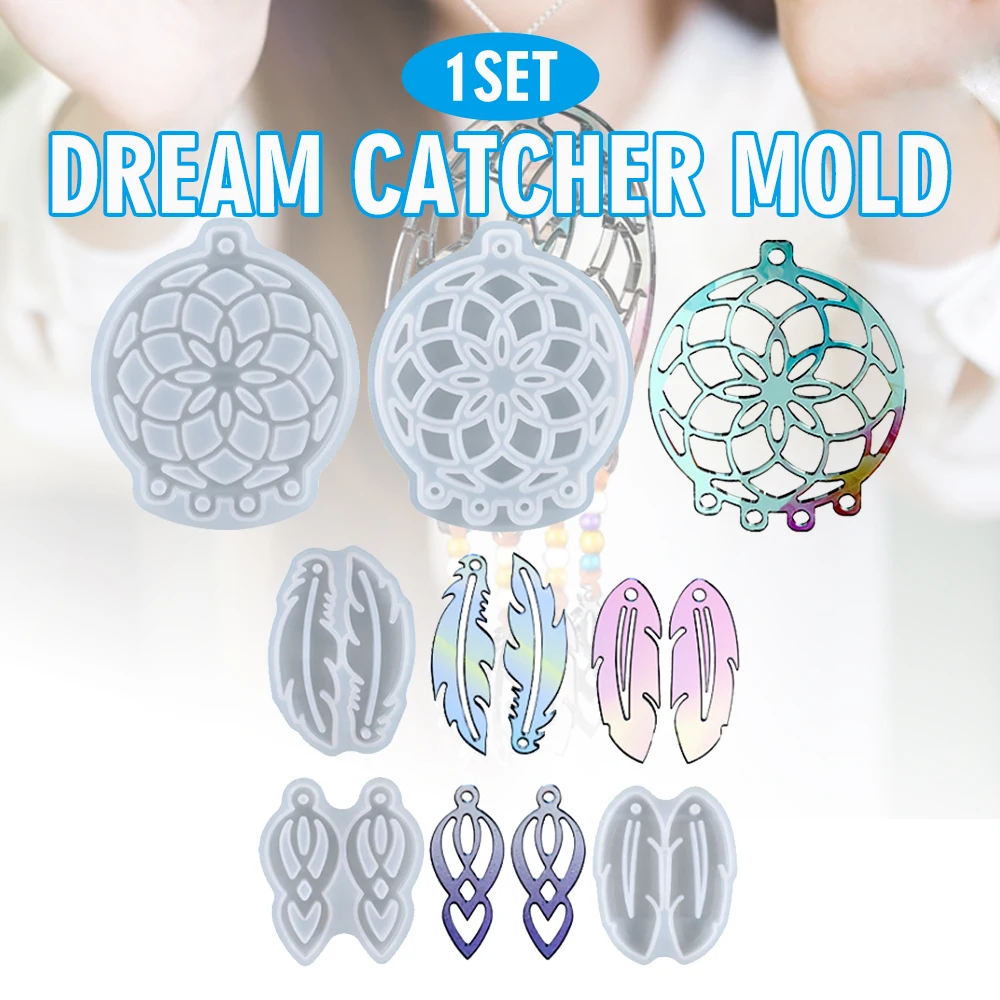 1set Pendant Silicone Mould Dream Catcher Feathers Earrings Epoxy Resin Mold DIY Decoration Necklace Pendant Silicone Mold