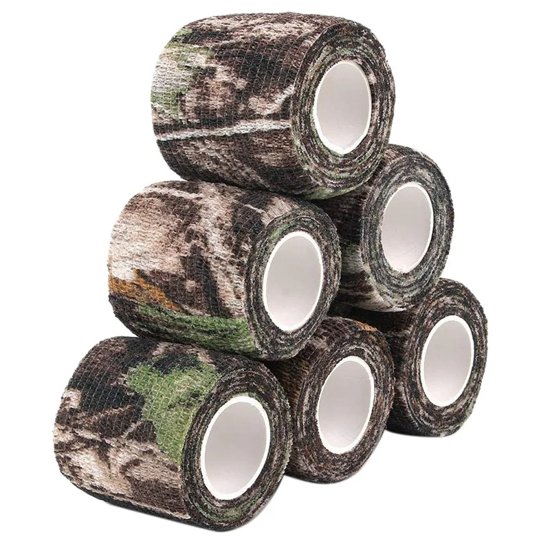 

6 Roll Camouflage Tape Cling Scope Wrap Camo Stretch Bandage Self-Adhesive Tape for Camping Hunting Bike Telescope