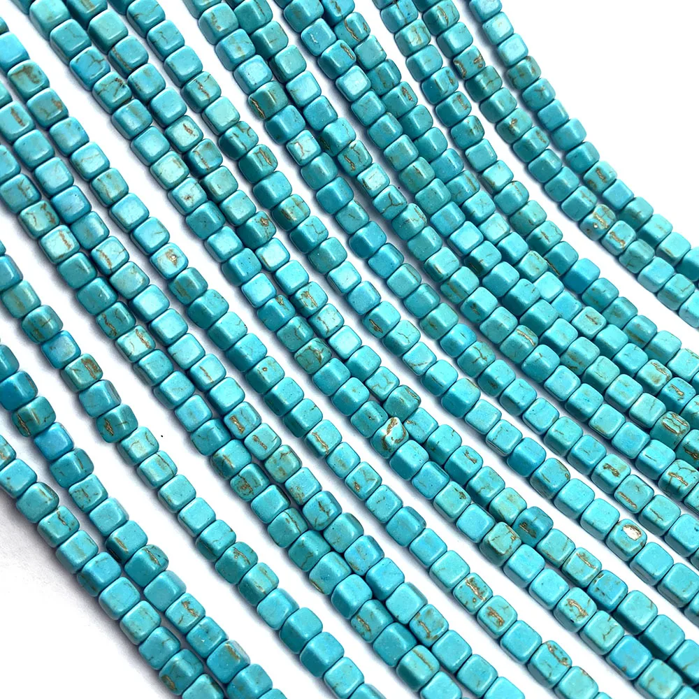 

Natural Stone Beads Straight Hole Square Shape Blue Turquoises Beads for Jewelry Making Bracelet Necklace Accessories 4/6/8mm