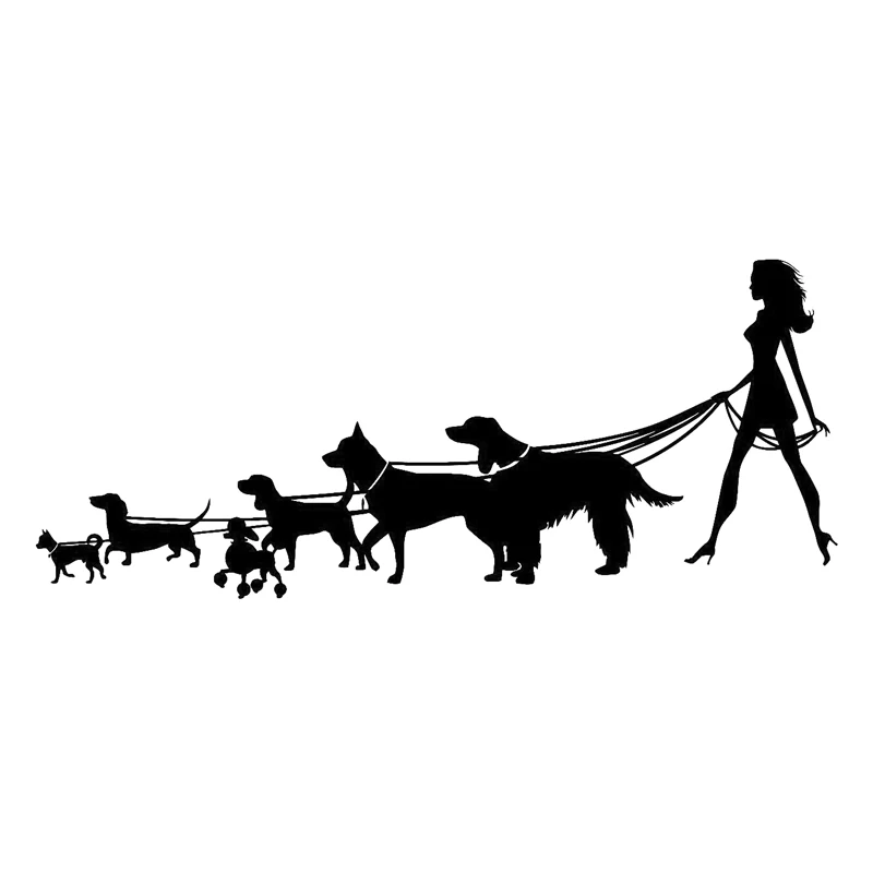

Funny and Cute Girl with Dog Pet Animal Mural Car Decal Sticker Black/white Decal Car Accessory ZWW-2103, 6.8cm * 17cm