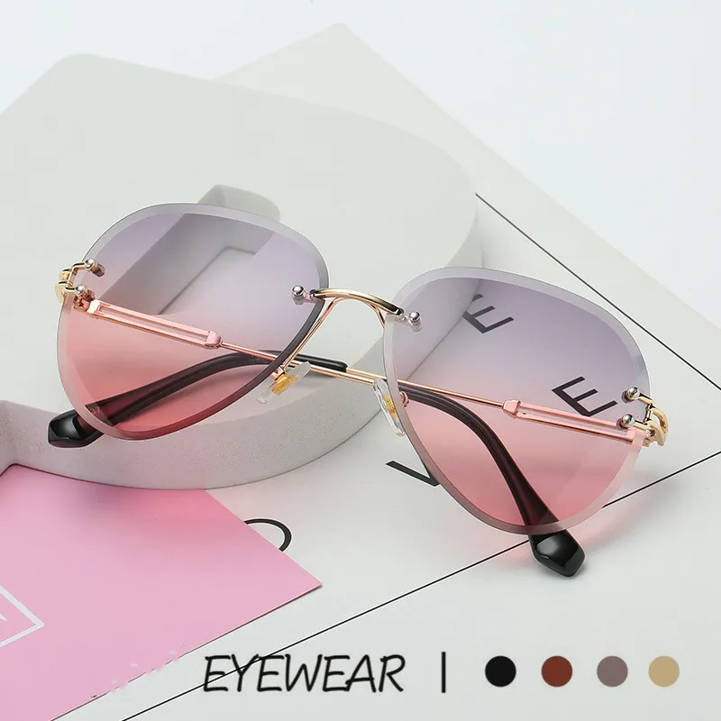 Rimless Metal Sunglasses Women Brand Designer Sun Glasses Gradient Shades Cutting Lens Ladies Driver Goggles UV400 | Автомобили и