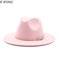 adjustable fashion men women wide brim pink dress hat wool felt hat fashion party jazz trilby fedora hat
