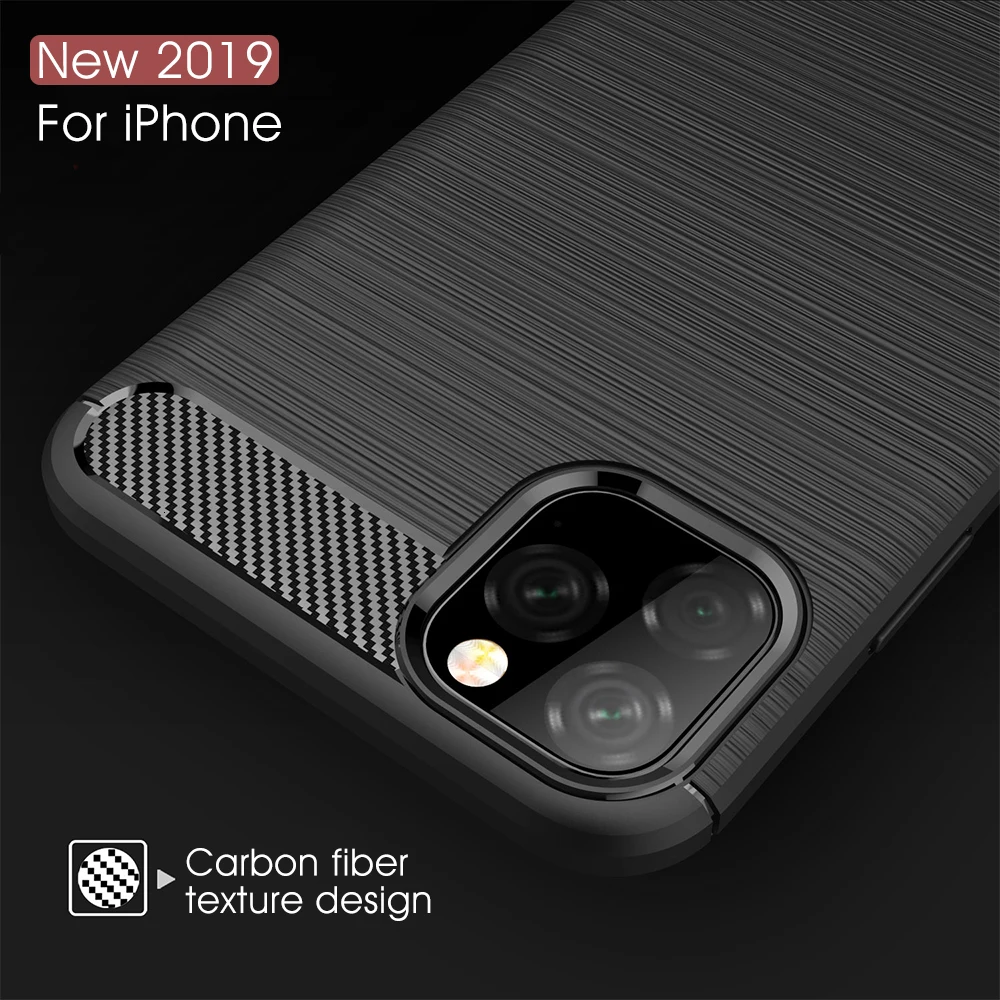 Мягкий силиконовый чехол для Apple iPhone 11 Pro тонкий из углеродного волокна Max X XS XR 8 7