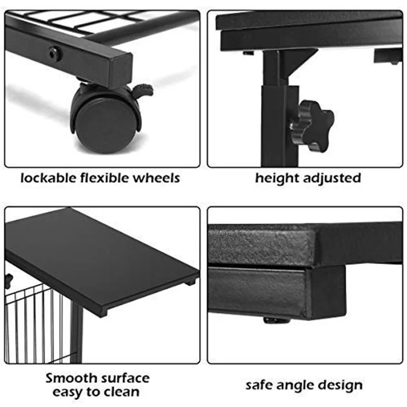 C Shaped Height Adjustable Sofa Side Snack End Table Compact Size Sturdy Steel Frame Storage Mesh Rolling Caster Tables HW59245 | Мебель