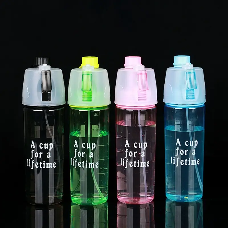 

For 600Ml 4 Color Solid Plastic Spray Cool Summer Sport Water Bottle Portable Climbing Outdoor Bike Shaker My Water Bottles