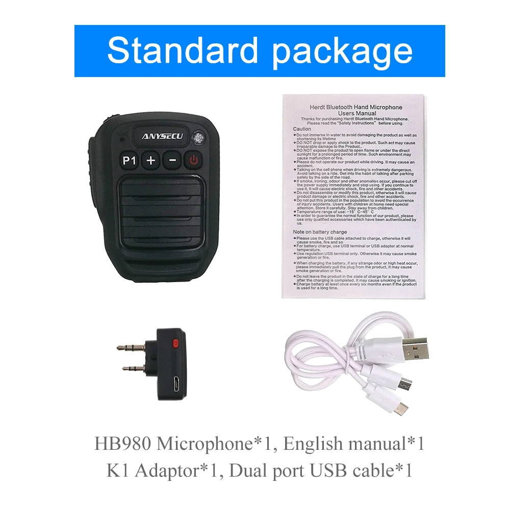 ANYSECU Bluetooth микрофон PTT Динамик подходит Baofeng UV 5R 82 BF 888S K1 Plug двухстороннее Ham