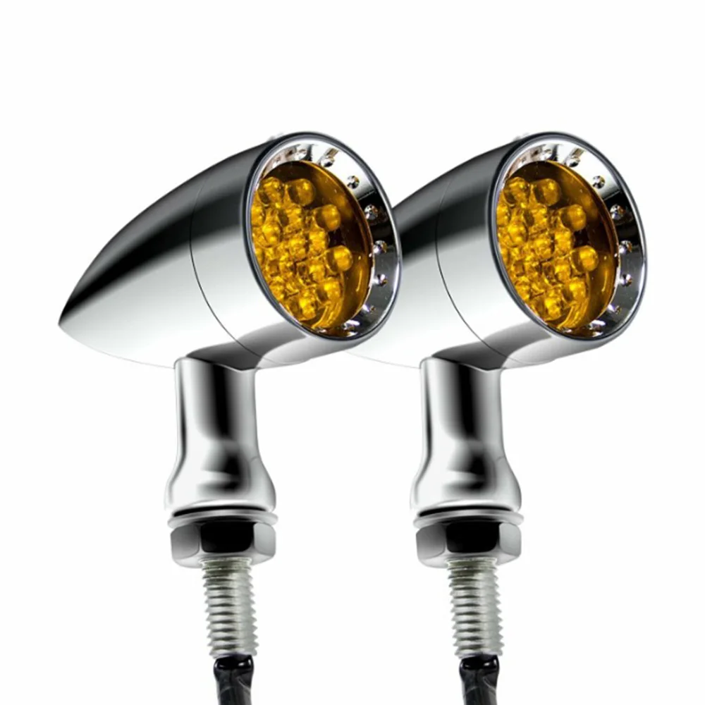 

12V Turn Signals Lights 2PCS Amber Brake Chrome Motorcycle Running New