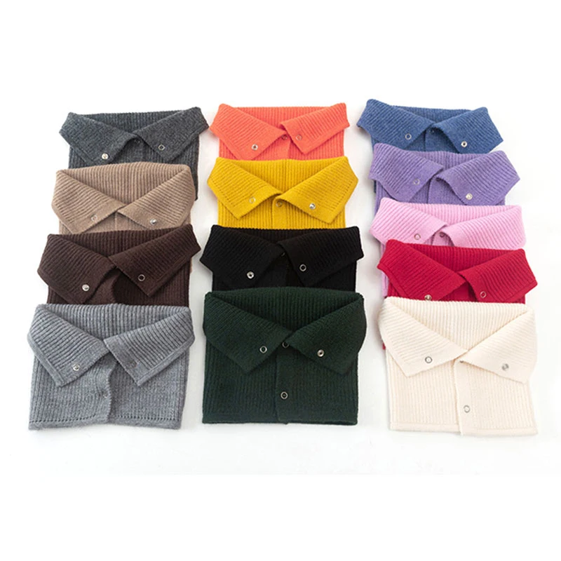

Female Woolen Knitted Scarf 2020 Winter New Solid Color Women Snood Scarf Winter Button Neck Scarves Warm Collar Ring Scarf