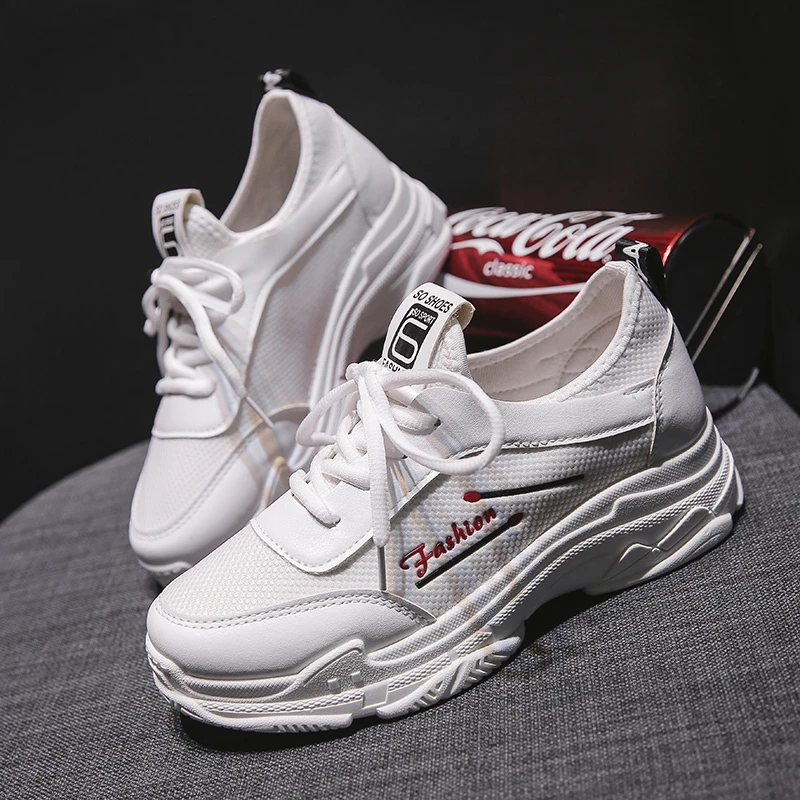 Женские кроссовки на массивной платформе Белые Повседневные с сеткой для бега