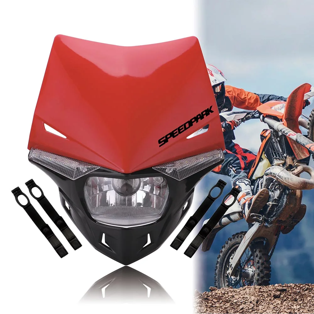 Red SPEEDPARK Универсальный мотоциклетный эндуро головной светильник Supermoto фары для мотокросса двойной Спорт для KTM EXC SX SXF XC MX SMR - Цвет: Red