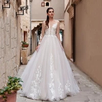 thinyfull elegant a line long sleeve wedding dresses sheer scoop neck bride dresses button tulle lace appliques bridal gown 2020