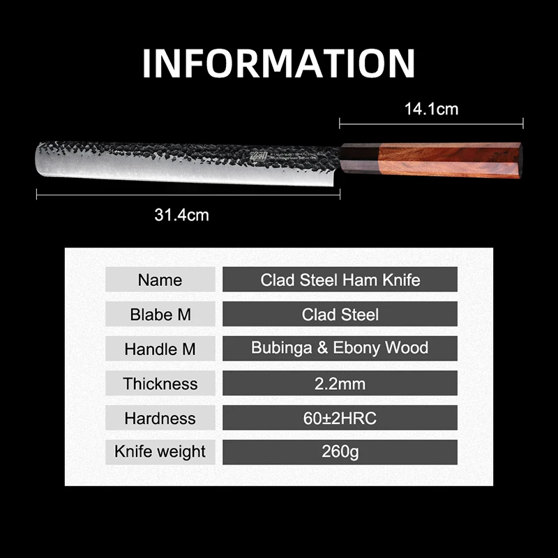 Findking 12 дюймовый нож для резки лосося 3 слойный из стали 9CR18MOV с восьмиугольной
