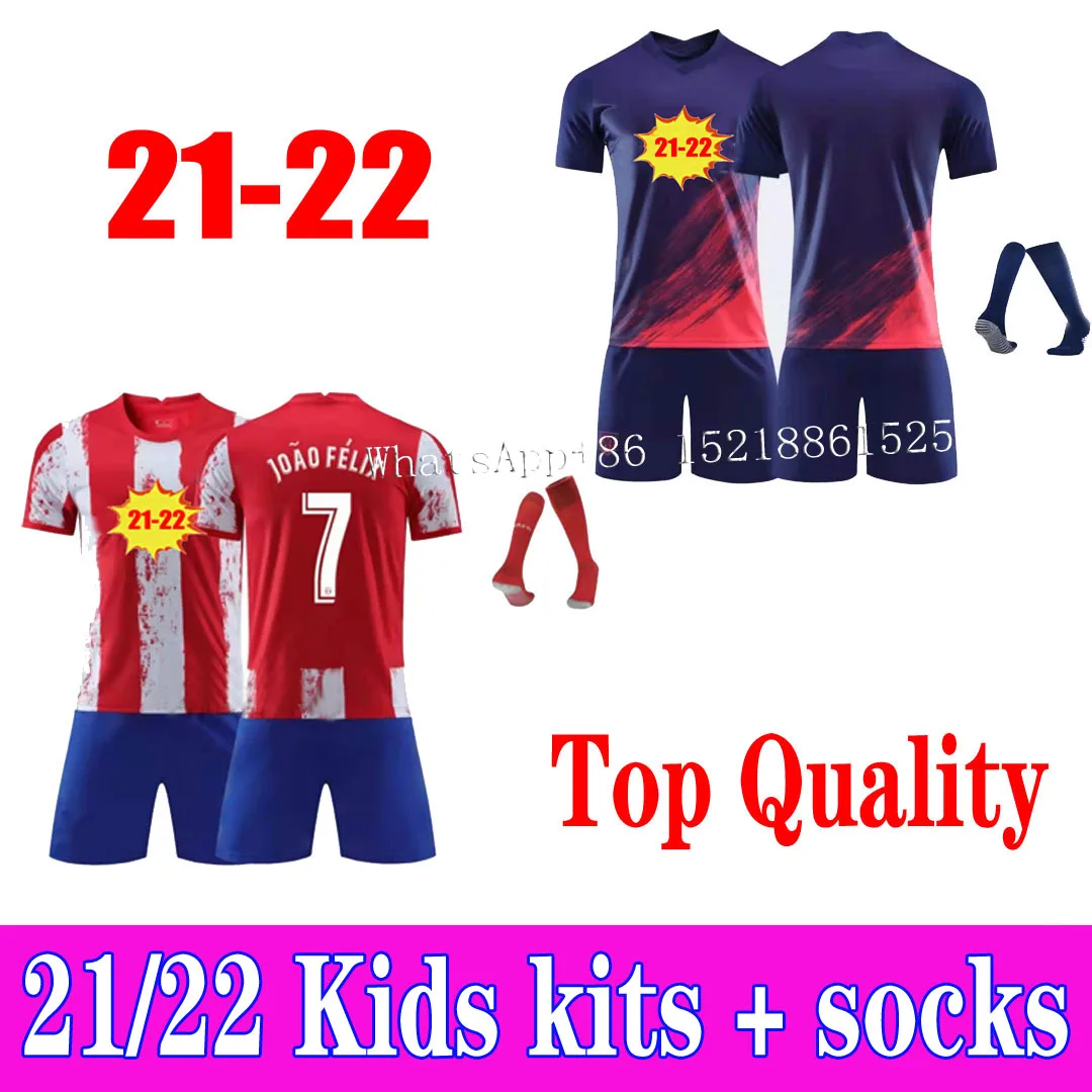 

New Kids kits shirt 21 22 Thai Top Atletico MadridES Shirt JOAO FELIX SUAREZ KOKE 2020 2021 adult sets+Child suit