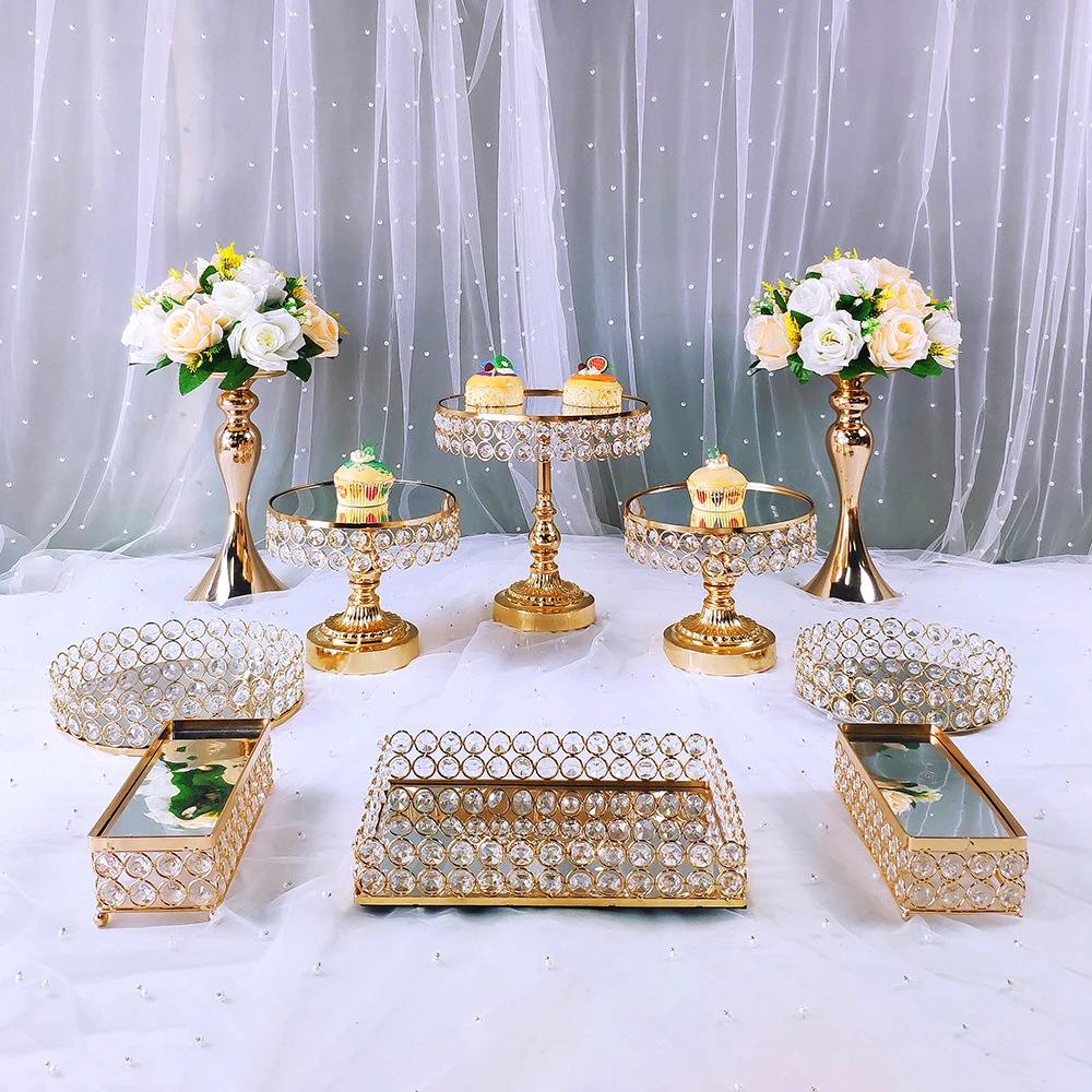 Juego de soportes de cristal para pasteles, soporte de Metal para cupcakes y postres, Pedestal, bandeja de exhibici&oacute;n para fiestas y bodas, 7-10 piezas-4