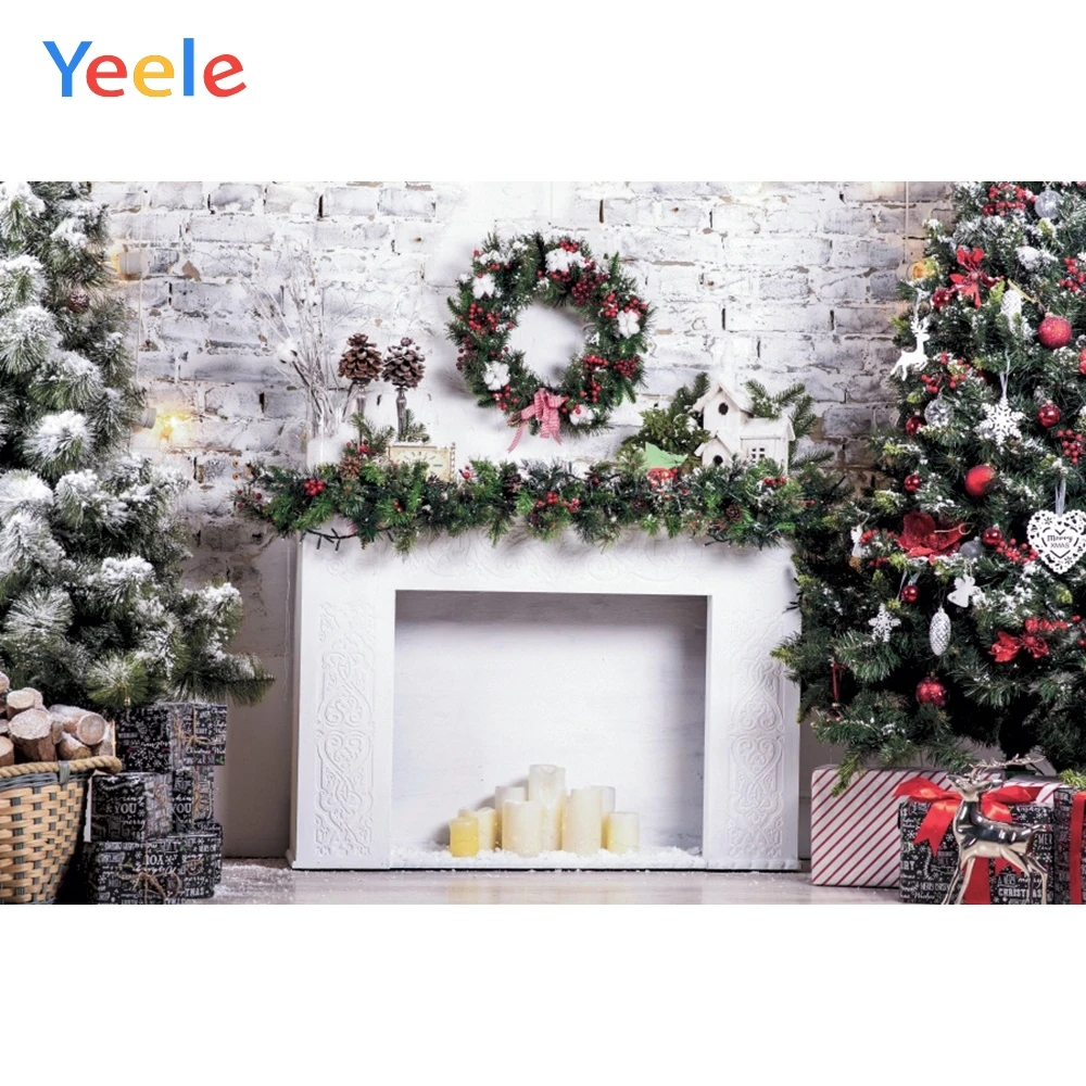 

Christmas Tree Gift Brick Wall Fireplace Baby birthday Backdrop Photography Custom Photographic Background For Photo Studio