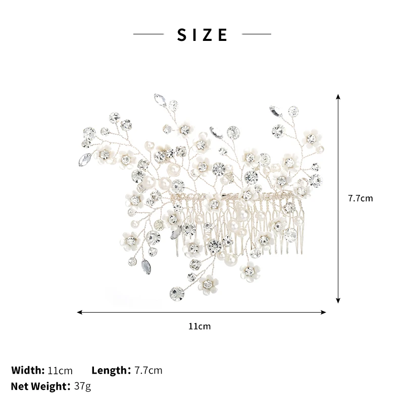 Женская заколка для волос ручной работы стразы жемчужные цветы серебристого