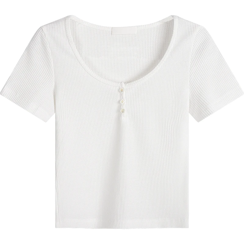 

Summer White Crop Top Women Solid Color Short-Sleeved T-Shirt Casual All-Match 2021