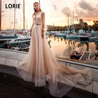 Свадебные платья LORIE в стиле бохо, ТРАПЕЦИЕВИДНОЕ свадебное платье цвета шампанского с жемчугом и длинным рукавом, винтажное платье невесты 2021