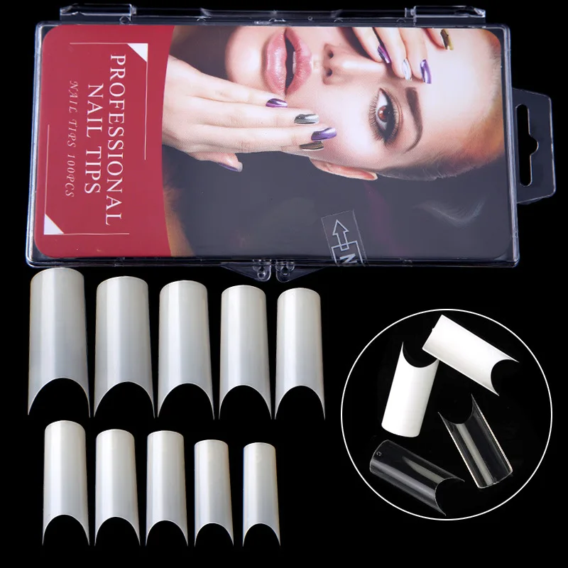 

1box of 100pcs Tips Clear White Natural Coffin False Nails Tips 2-2.9cm Long French Ballet Pipe Acrylic Nails DIY Manicure Tools