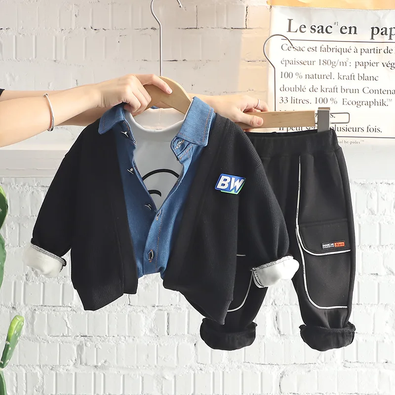 Traje informal de terciopelo para ni&ntilde;os peque&ntilde;os y medianos, ropa de 3 piezas, Oto&ntilde;o e Invierno-1