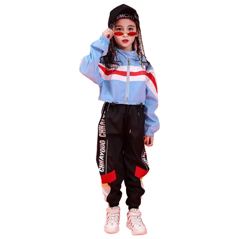 

Jazz Dance Costumes Running Jacket Coat Tops Pants Girls Ballroom performance Dancing Outfits Kid Modern Hip Hop Clothing