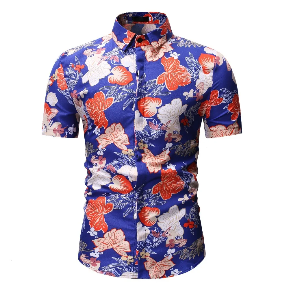 Новая летняя модная мужская рубашка приталенная с коротким рукавом и цветочным