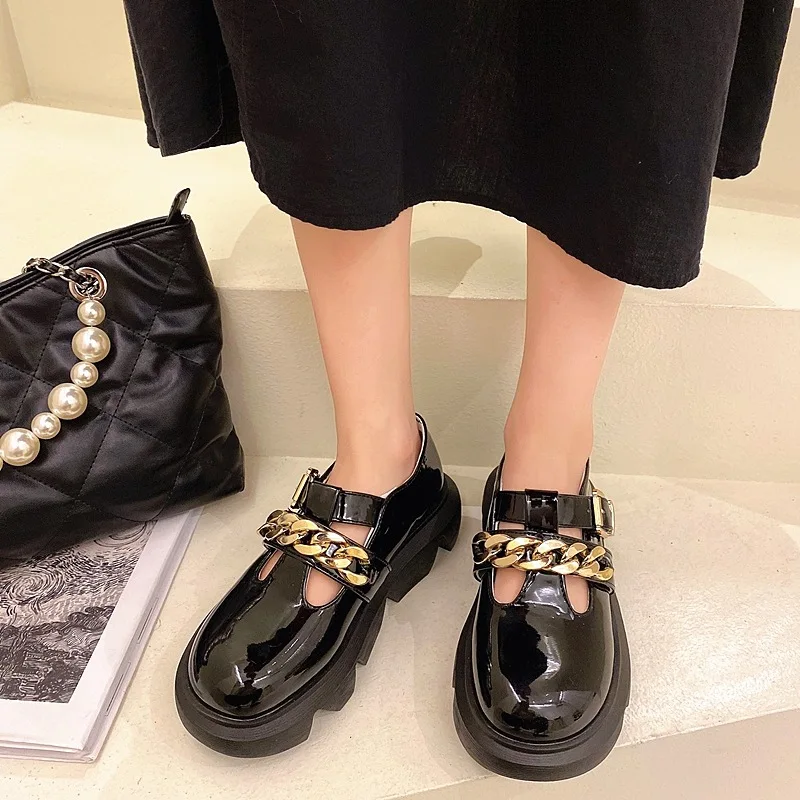 

Women Flats Lolita Mary Jane Shoes For Woman Spring Platform Ladies Loafers Vintage Soft Slip On Chain Oxford Shoes