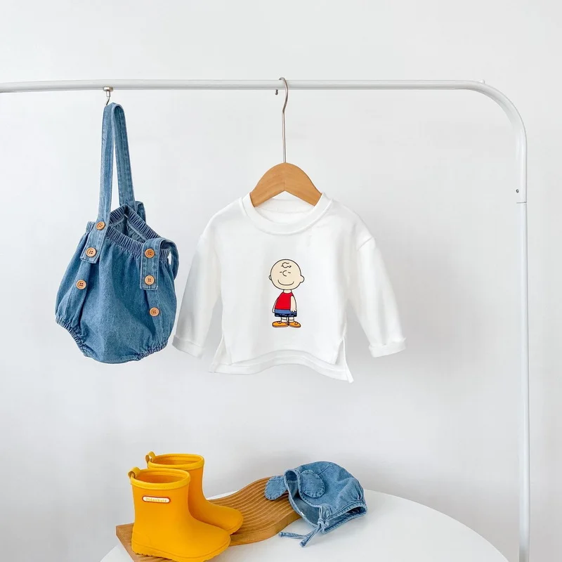 Conjuntos de 3 piezas para beb&eacute;s y ni&ntilde;os, camiseta de dibujos animados de manga larga + Mono vaquero + gorro, trajes E3001, novedad de Oto&ntilde;o de 2021-1