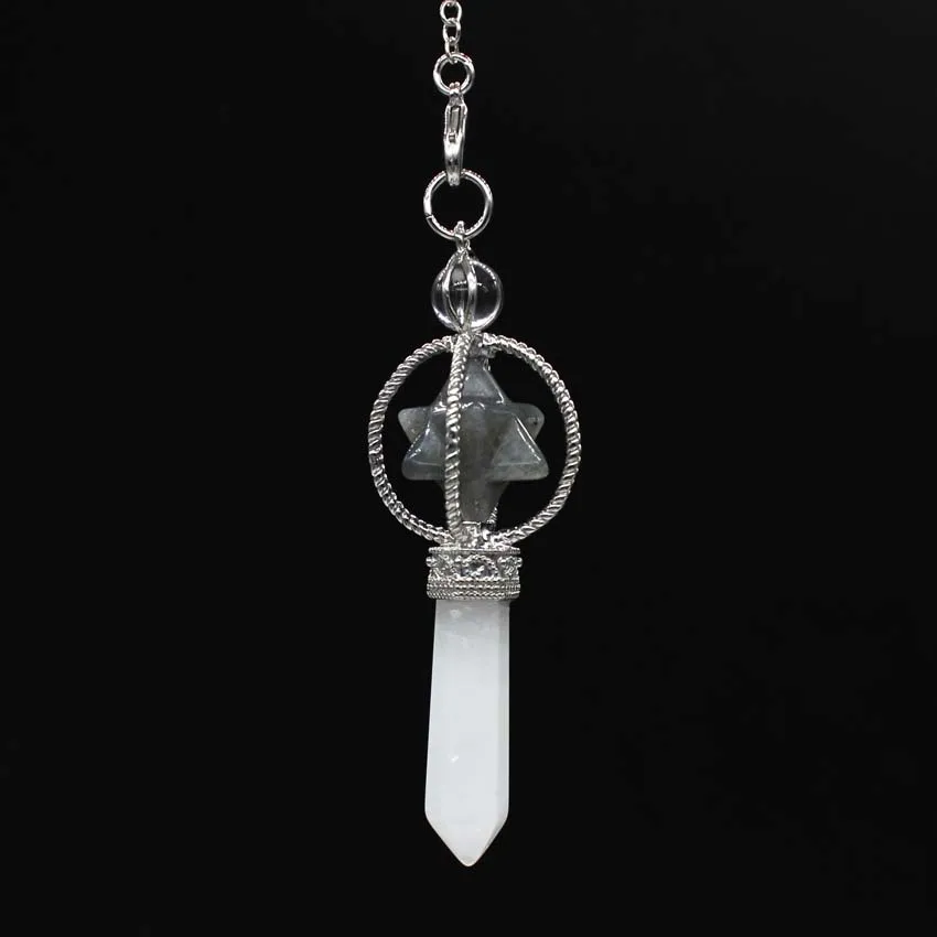 Labradorite Крафт-бусы покрытый серебром натуральный Меркаба дюбсинг лечебный Кристал, кварц рейки Аметист лазурит тигровый глаз маятниковая подвеска - Окраска металла: Labradorite