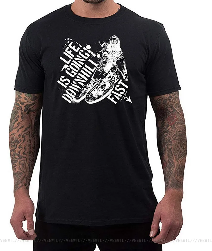 

Футболка мужская с фигурным рисунком, тенниска из натурального хлопка, майка с принтом в стиле «Life Is Going Down Fast Mountain Biking», цвет черный, L